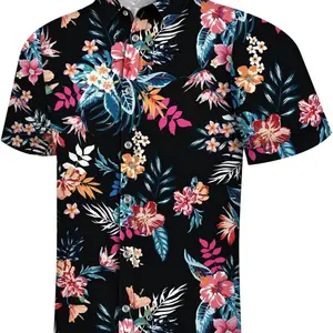 Colorful Flower Men's Hawaiian Shirt Comfort Summer Beach Casual Short Sleeve Button Down Wrinkle Free Tropical Floral Vacation Shirt