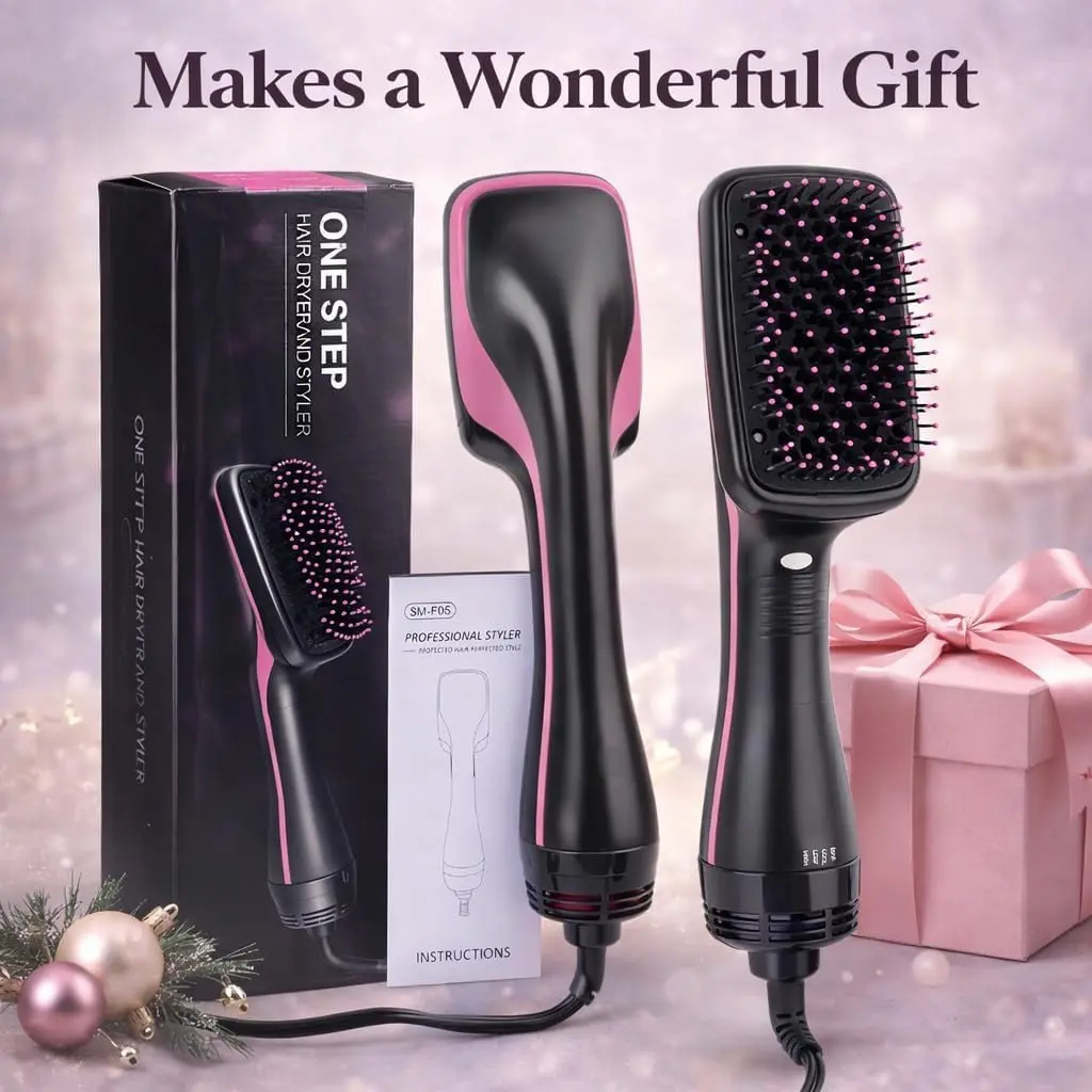 2-in-1 Comfort Comb Negative Ion Hot Air Brush - Indoor Recreation 1-Step Hairdressing Tool for Straightening, Drying, Smoothing All Hair Types with Ionic Conditioning Paddle Brush (Back To School Use)