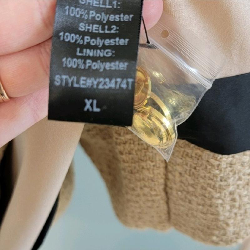 Pomander Place Nwt Tan Coco Tweed Bow Dress for Women Size XL with Black Trim and Buttons Casual Summer Womenswear Vneck