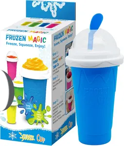 Slushy Maker Cup Slushie Cup Maker Milk Cola Juice Squeeze Cup Frozen Magic Quick Freeze Cup Cooling Cup Smoothies Cup with Lids and Straws for All Age (Blue)