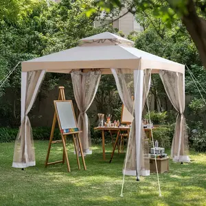 SUNJOY 8x8 Soft Top Gazebo with Mosquito Netting - Gray & Khaki