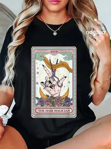 100% Cotton Unisex Hairstylist Tarot Card Gothic Hairdresser Salon Hair Stylist T-Shirt Casual Top