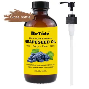 Grape Seed Oil 100% Pure Cold Pressed - Unrefined Hexane Free & Vegan - Lightweight Carrier Oil for Face, Body, Hair in Glass Bottle 8 Fl Oz