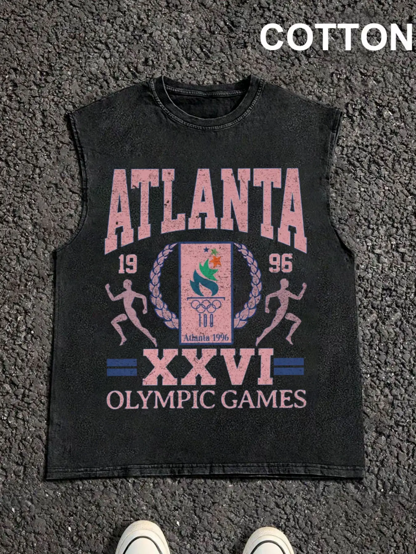 1 PCS Atlanta 1996 XXVI Olympic Games Vintage Distressed Retro Sports Graphic Print, 90s Nostalgic Throwback Athletic Streetwear, 100% Cotton Breathable Unisex Tank For Vintage Sports Fans