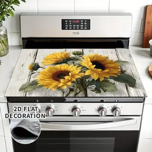 1pc, 2D/Flat Decor Featuring Sunflowers, Wood, And Leaves for an Electric Stove Top Cover - Rubber-Lined Gas Stove Top Cover - Designed with a Pattern, Ideal for Any Kitchen, Providing Stove Protection, Sold As a Single Piece