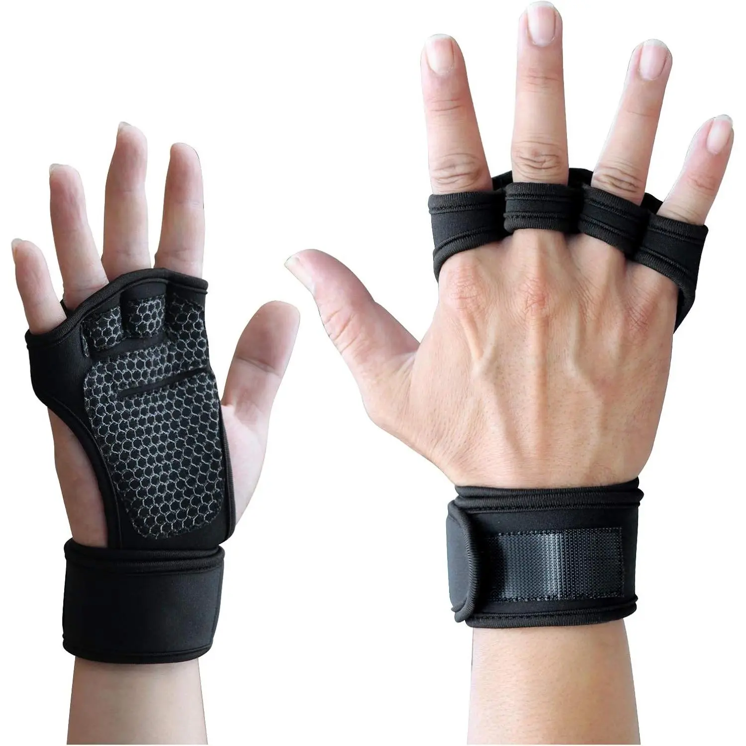 Unisex Sturdy Padded Weightlifting Gym Gloves - 5.6x4.4in Adjustable Wrist Wraps, Non-Slip Straps, Open-Hand Design, Polyester Mesh Workout Equipment for Gym Training