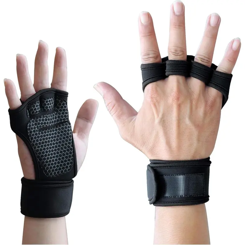 Unisex Workout Gloves - Workout Accessories, Gym Stuff, Abrasion Resistant Joint Support Weight Lifting Gloves for Bodybuilding, Breathable Ergonomic Polyester Mesh, Sturdy Open-Hand Cut, Anti-Slip Padded Palm, Dotted Silicone Bar Grips, Adjustable Wrap
