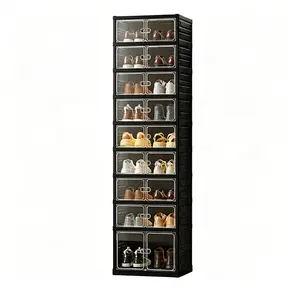 9-Layer Foldable Shoe Organizer Storage Box - Portable Extra-Large Folding Closet Shoe Rack with Magnetic Transparent Door and Wheels