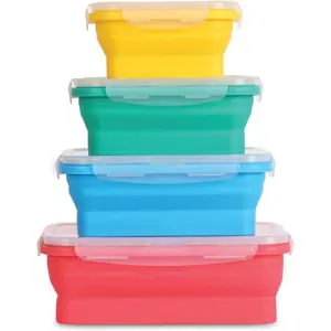 - Collapsible   Storage Containers with Lids, Set of 4, , Airtight, Space-Saving Meal Prep & Lunch Box, Microwavable, Freezer & Dishwasher Safe, Camping & Travel