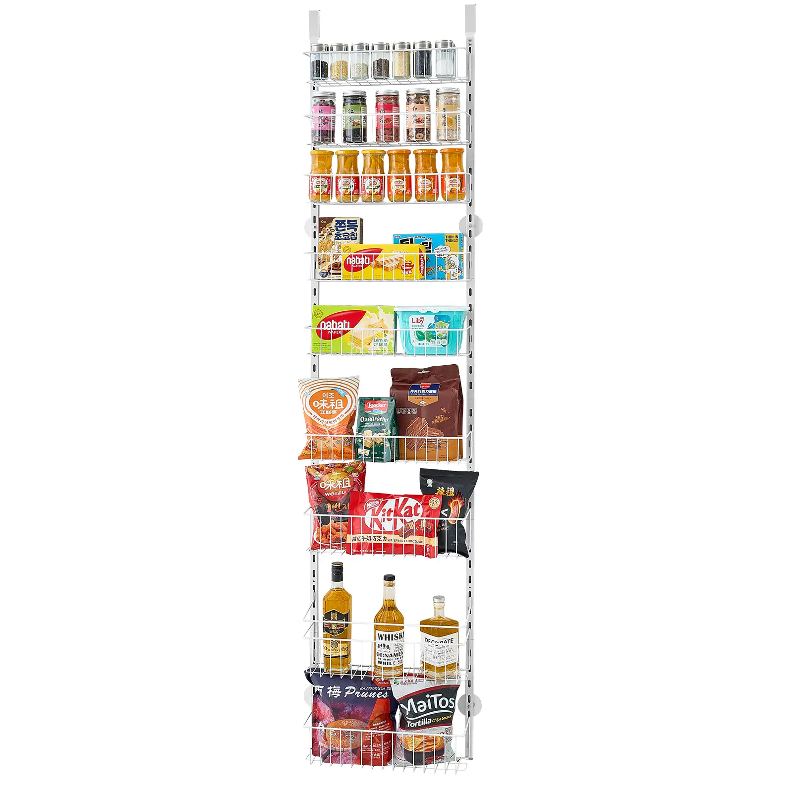 【summerfinds】VEVOR 9-Tier Adjustable Over-the-Door Steel Hanging Kitchen Pantry Organizer - Wall Mount Wall Organizer Racks & Displays, Bathroom Storage Rack with Multiple Compartments, Adhesive & Screw Mount for Laundry Room, Multiple Compartments Racks