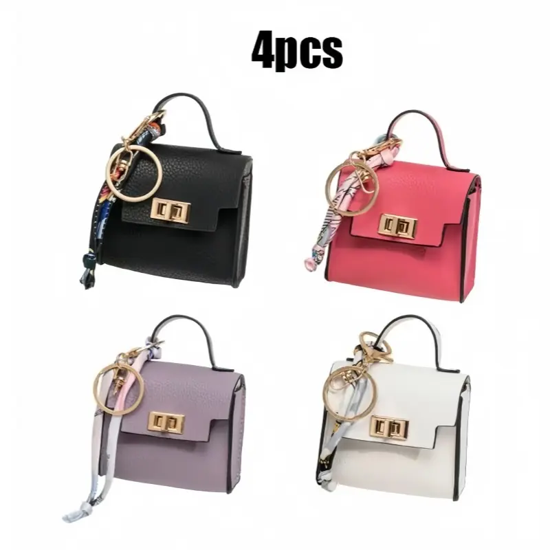 Mini Square Bag Pendant Keychain - High Quality Leather with Colorful Strap, Cute Car Keychain & Bag Charm Accessory, Mini Square Keychain Bag Charm, Leather Pendant with Removable Strap, Cute Car Accessory & Purse Decor