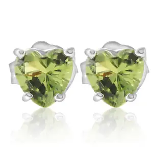 1ct Heart Shape Peridot Studs Solid 14K White Gold