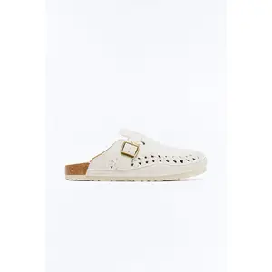 Woven Faux Suede Slip On Mule - White