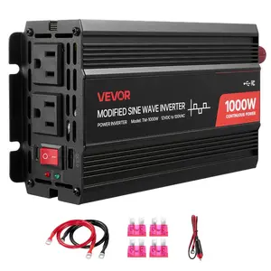 VEVOR 1000W Power Inverter, 12V DC to 120V AC Modified Sine Wave Inverter, Car Charger Converter with USB Type-C Port, 2 AC Outlets, LED Indicator Light, Ideal for RV, Truck Outdoor Camping
