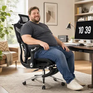 MOJAY Ergonomic Office Chair with Footrest, High Back Mesh Chair with Lumbar Support & 4D Flip-Up Arms for Home Office