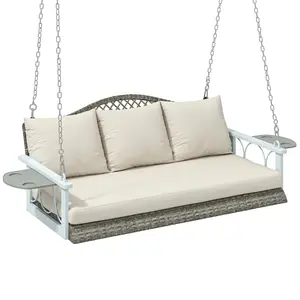 Hanging Daybed Swing For Three Adults Armrest Cup Holders And Splash Resistant Fabric For Poolside Or Deck Assembly Light
