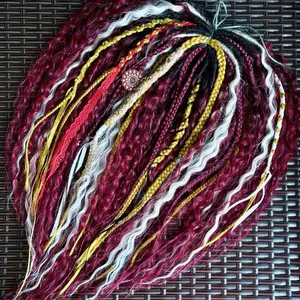 Cherry Gold Boho DE Dreads - Vibrant Red, Yellow, and White Braids for Stylish Hairstyles