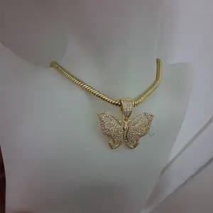 Square Chain 16 inches long with a butterfly Pendant – 14K Gold Plated