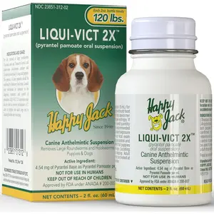 Happy Jack Liqui-Vict 2X Liquid Dog Dewormer for Large, Medium & Small Breeds (2 oz), Wormer Removes Roundworms & Hookworms, for Puppies to Seniors to Lactating Moms