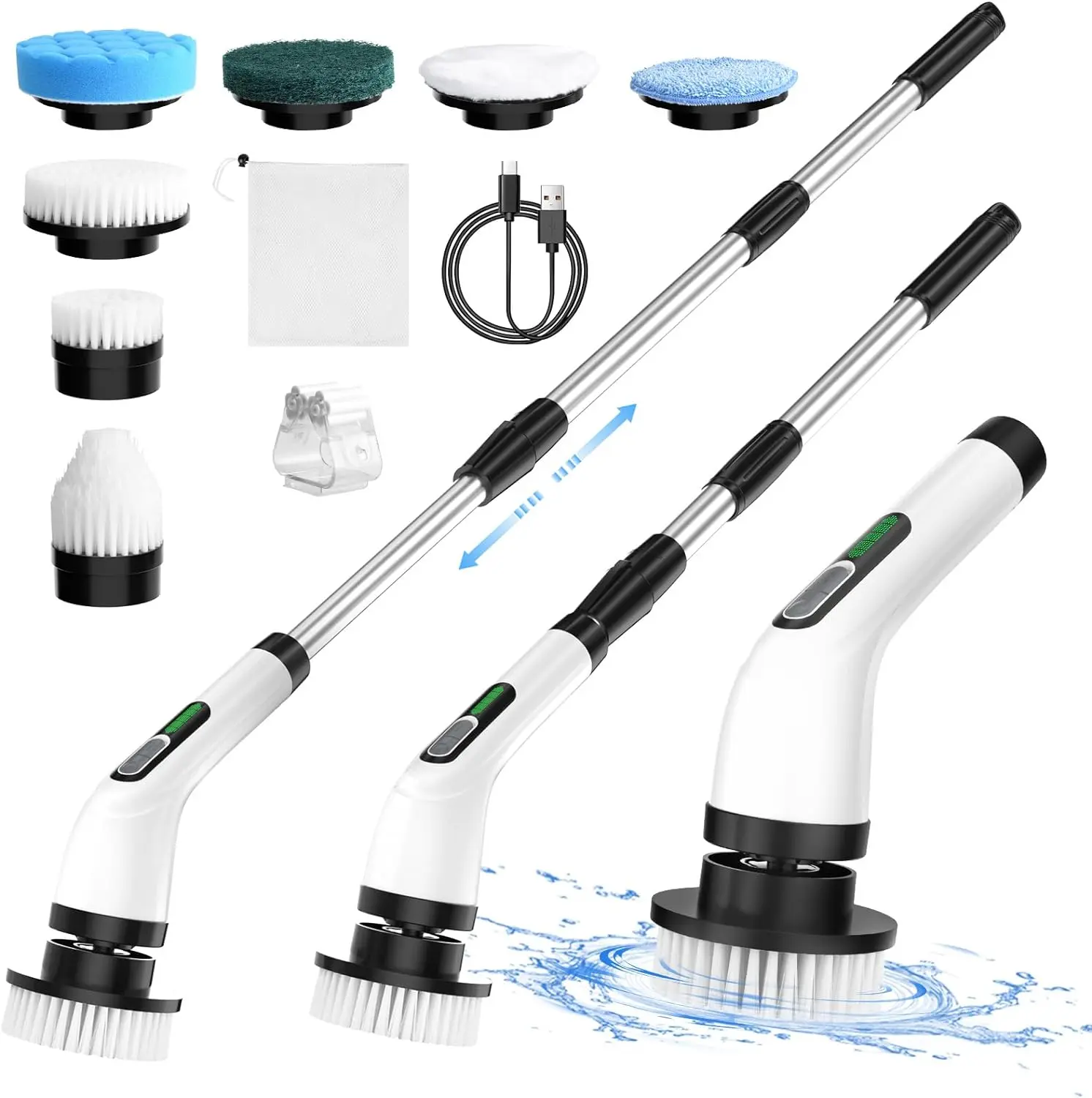 Bathroom Scrubber Electric Spin Scrubber spin brush cleaner, 2 Adjustable Speeds Cordless Electric Scrubber for Cleaning, Adjustable & Detachable Handle Shower Scrubber with 7 Replaceable Brush Heads for Floor,Bathroom,Tub,Tile