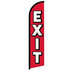 Windproof Curved Sleeve Polyester Exit Advertising Flag, Red Large-Size Festive & Party Supplies Backdrop Banner for Home Use