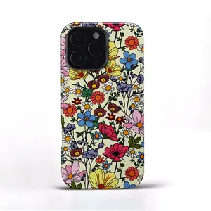 Vintage Boho Wildflower Meadow iPhone Case, Colorful Ditsy Floral Botanical Print on Cream Background, Compatible with iPhone 17/16/15/14/13/12/11 Pro Max, 2-in-1 Double Layer Shockproof Protective Cover, Cheerful Retro Nature Pattern