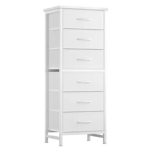 Sweetcrispy 6-Drawer Vertical Fabric Dresser - Space Saving, Sturdy Metal Frame, Cross Support Rods, Anti-Tip Design, Wood Top, Assembly Required, Fabric Storage Drawers, Bedroom Furniture for Small Space Dorm Room Tiny Apartment, Space Saving Dresser, St