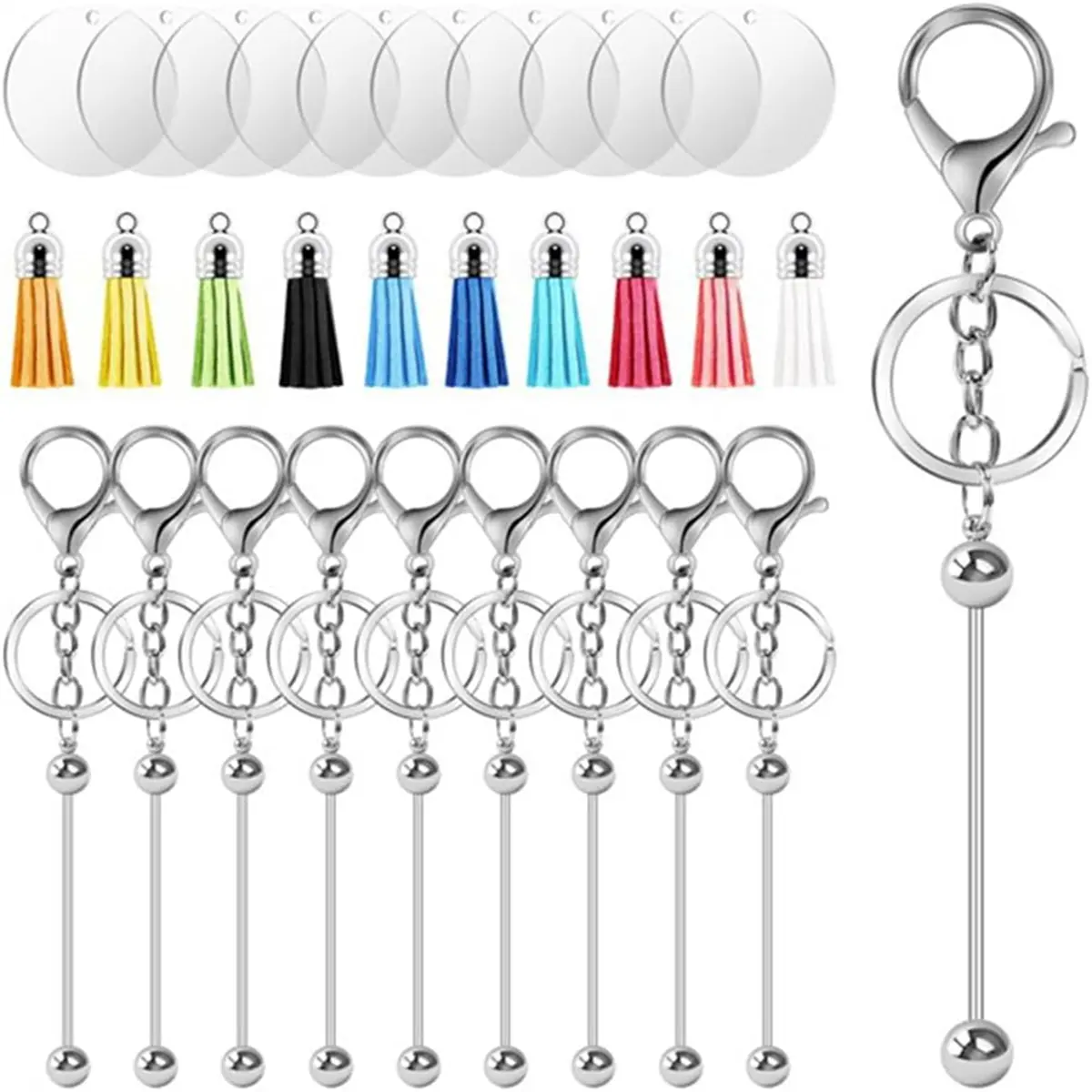 Fashion DIY Keychain Making Kit - Elegant Smooth Beadable Rods, Tassels, Acrylic Blanks, Charm Keyrings for Christmas, Birthday, Wedding Gifting (Baby & Maternity Nursing & Feeding Baby Bottle Cleaner Compatibility Note), Father's Day, Family, Friends, Va