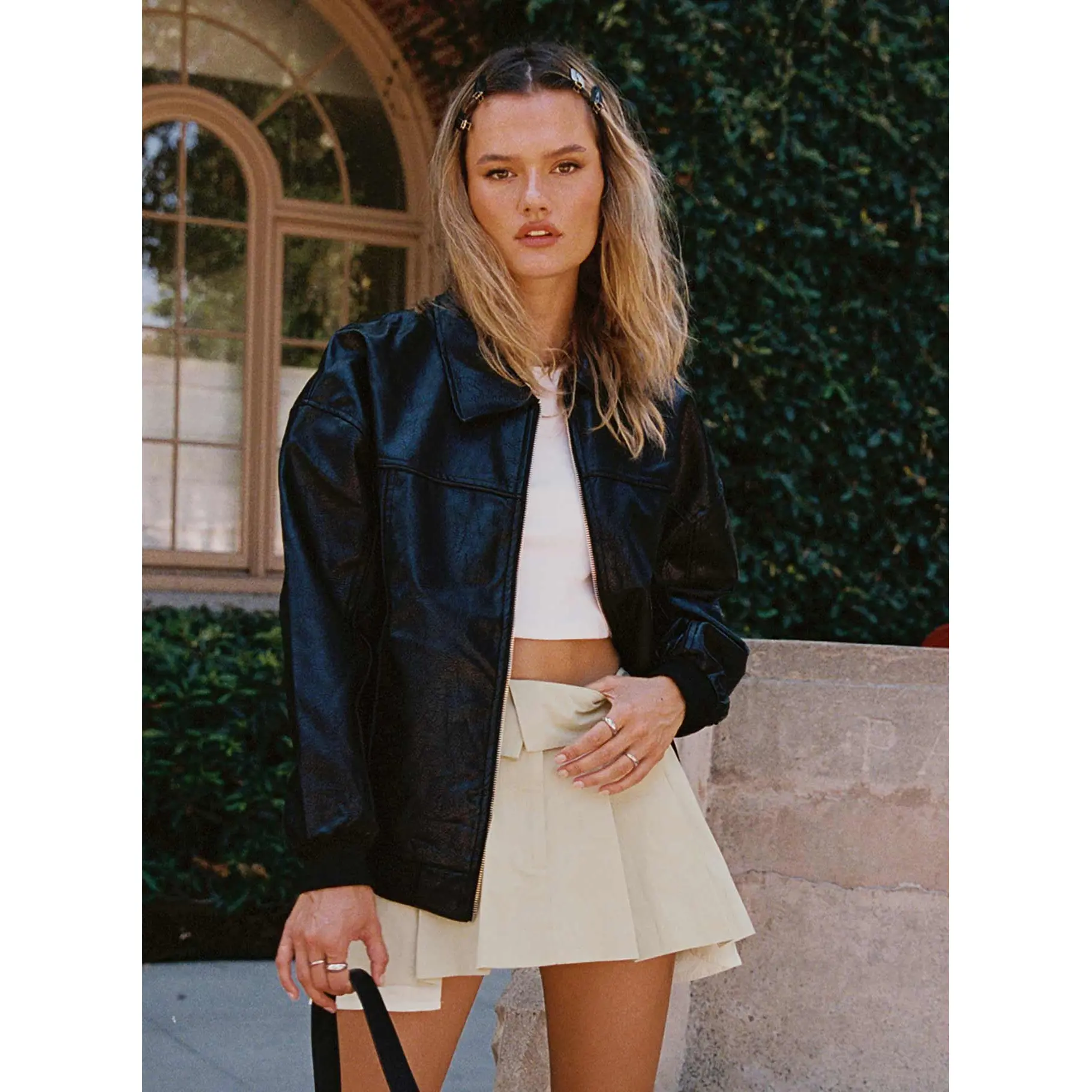 Goldsmith Faux Leather Bomber Jacket Black - TikTok Shop