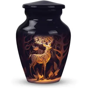Gold Majestic Deer in Forest Urn Keepsake for Adult Human Ashes - Cremation Urn Human Ashes - Mini Keepsake Urns - Small Cremation Keepsake - Mini Urn for Human Ashes Adult (Size - 3inch)