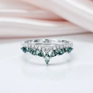 4*2mm Natural Marquise Moss Agate Ring