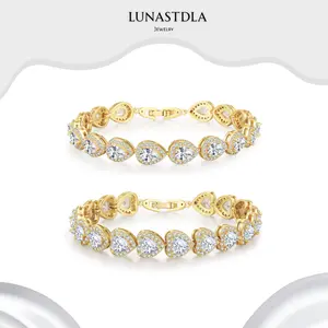 LunaStdla Shiny Heart & Droplet Shaped Bracelet - Cute Elegant Zirconia Charm Bracelets for Women Girls Suitable for Daily Wearing Birthday Party Gift for Girlfriend Mom Wife