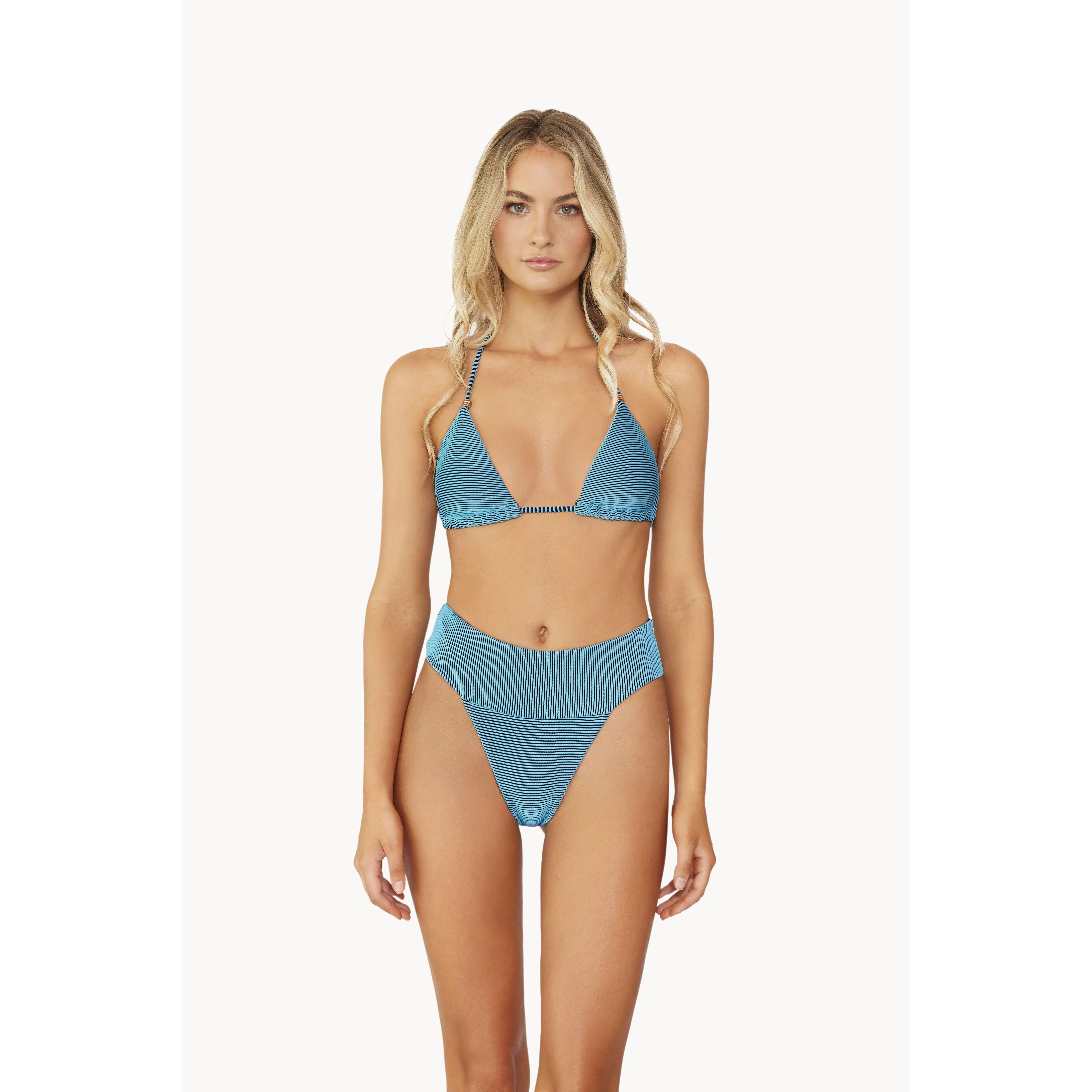 Women's Striped High Waisted Bikini Bottoms, Conservative Full Coverage Swimwear in a Stretch Polyamide Elastane Blend, Cold Wash, Stripes, Stretchable, Conservative Bikinis Bottoms, Beachwear For Women, Via-658F, Beach Cover Ups