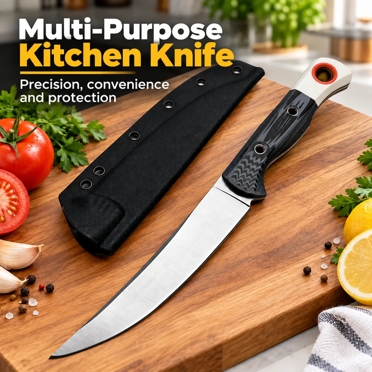 High-quality steel kitchen knife, professional kitchen boning knife with ergonomic handle, suitable for cutting meat, fish and vegetables for home kitchen cooking