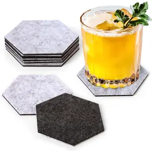 Felt Coasters for Drink, Two-Tone Reversible, Absorbent Felt Protects Furniture, Table, Anti Slip, Suitable for Drinks &  Table Types (Light Gray/Dark Gray, Hexagon 6 Pack)