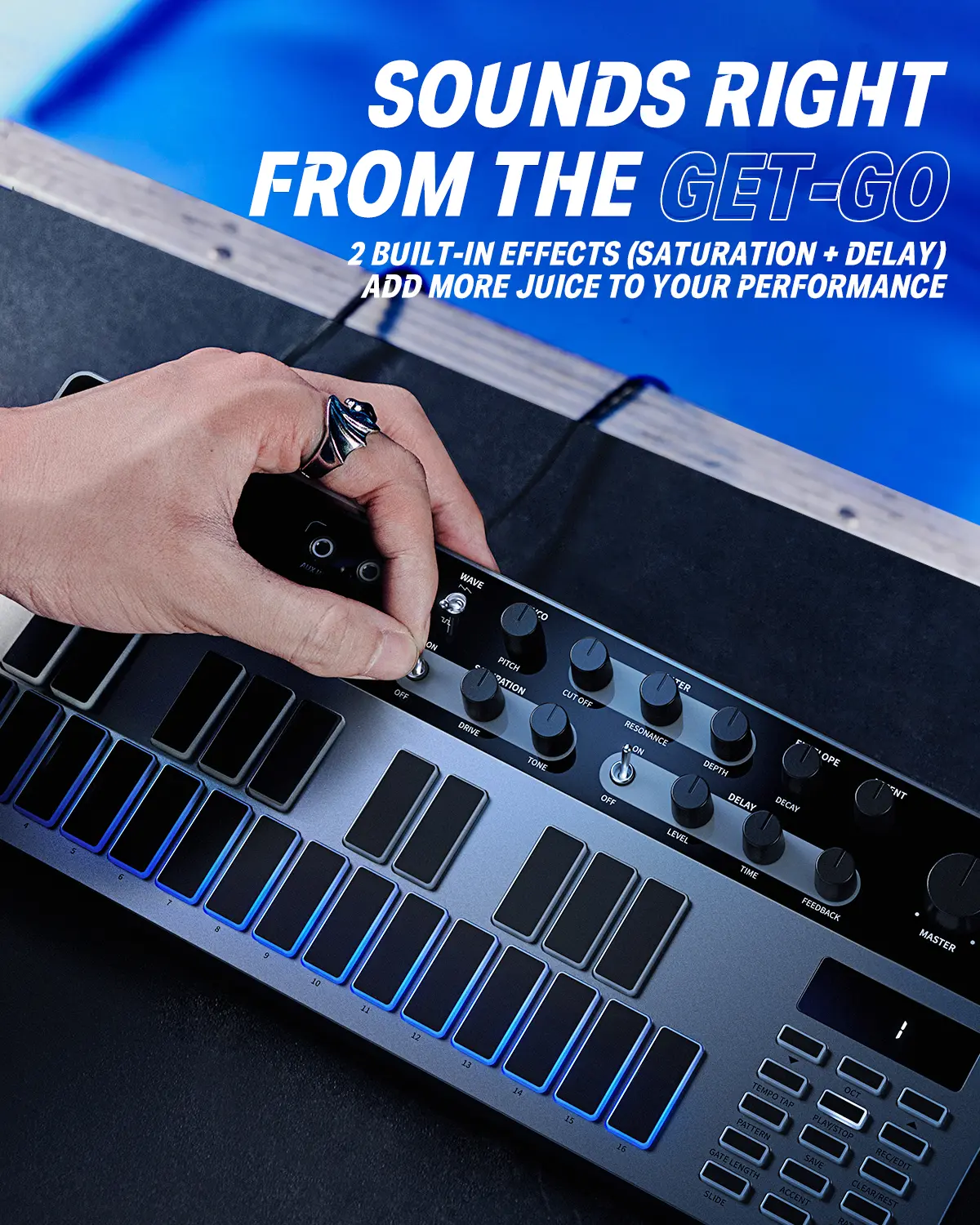 Donner Essential B1 Analog Bass Synthesizer & Sequencer, Audio Music Gear with Saturation-Delay Effects Donner Essential B1 Analog Bass Synthesizer & Sequencer, Audio Music Gear with Saturation-Delay Effects