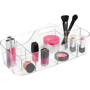 Recycled Plastic Cosmetic Organizer Tote, The Clarity Collection – 14.5" x 7" x 5.75", Clear Bin