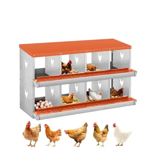 8-Compartment Chicken Nesting Box, 2-Tier Galvanized Steel Egg Laying Box with Large Vented Holes, Wall-Mountable Design, Easy Egg Collection & Cleaning for Chickens - Orange