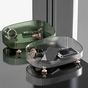 Modern Round Plastic Cosmetic & Bathroom Tray, Marble Design for Makeup Brushes Keys, Durable Non-Electric Luxury Organizer, Bathroom Counter Organizer