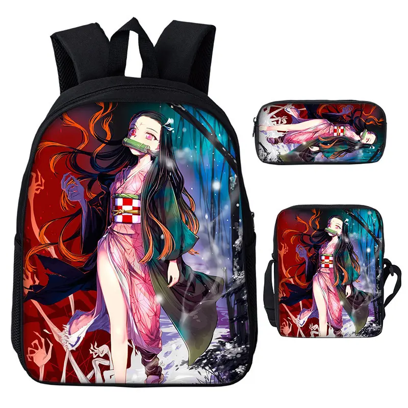 Anime Style Backpack 3 Piece Set Student Backpack with Pencil Case Casual Travel Bag for Daily Use