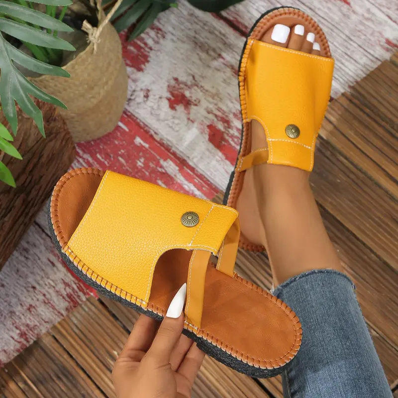 Women's Fashionable Plain Color Slippers, Open Toe Slippers, Casual Comfortable Flat Sandals for Summer, Lightweight Breathable Shoes for Daily Wear, Girl
