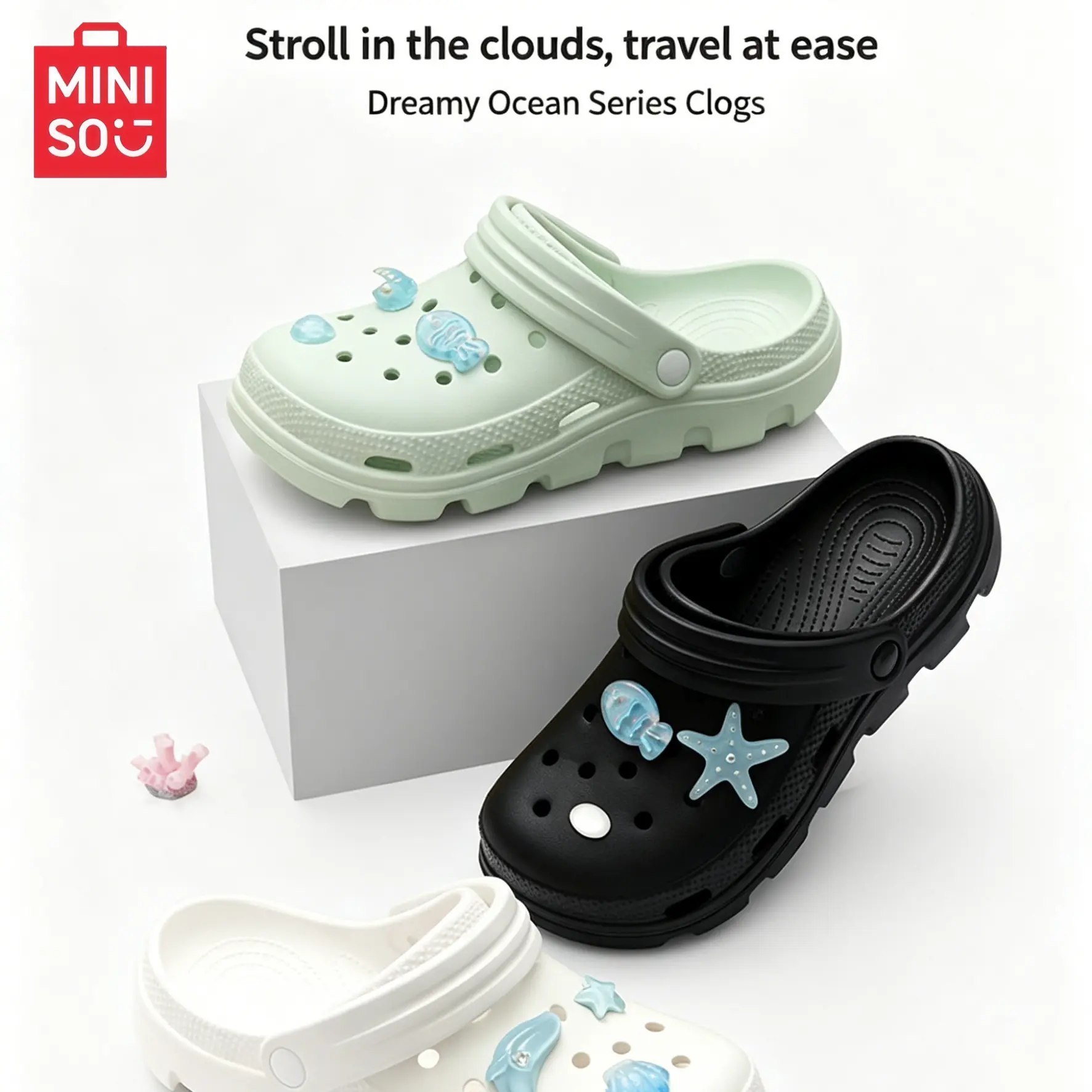 MINISO Dream Ocean Perforated Sandals – Casual, Cute, Breathable Beach Slippers, Odor-Resistant, for Outdoor Wear outdoorfun, Back To School