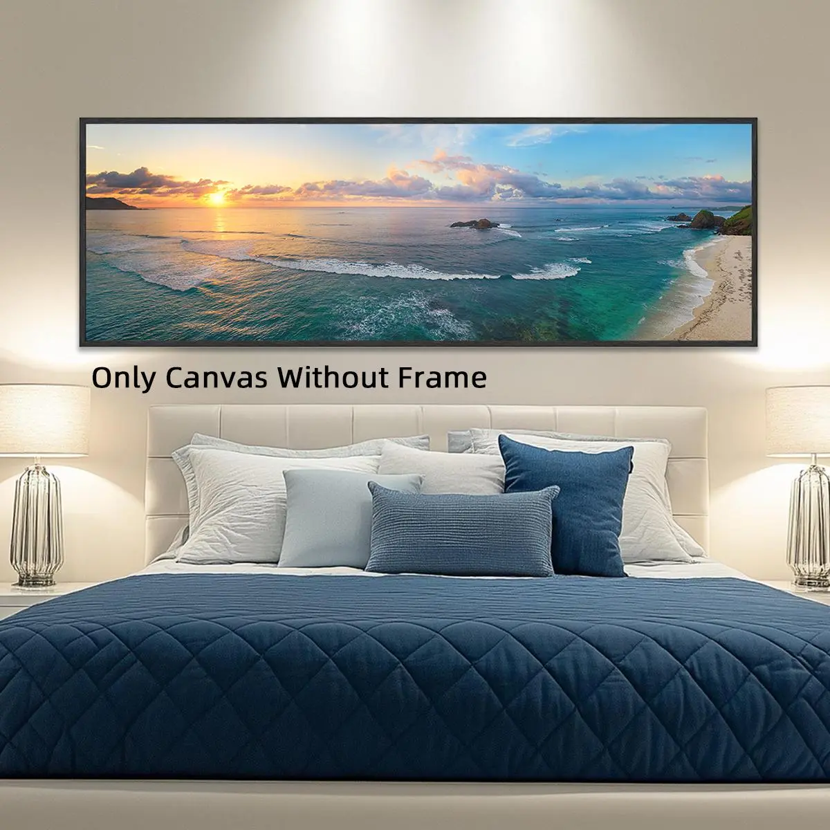 Tropical Beach Canvas Poster, 1 Count Unframed Blue Sea Sunset Natural Scenery Wall Art, Aesthetic Room Decor, Wall Picture for Living Room, Bedroom, Dorm, Ornaments