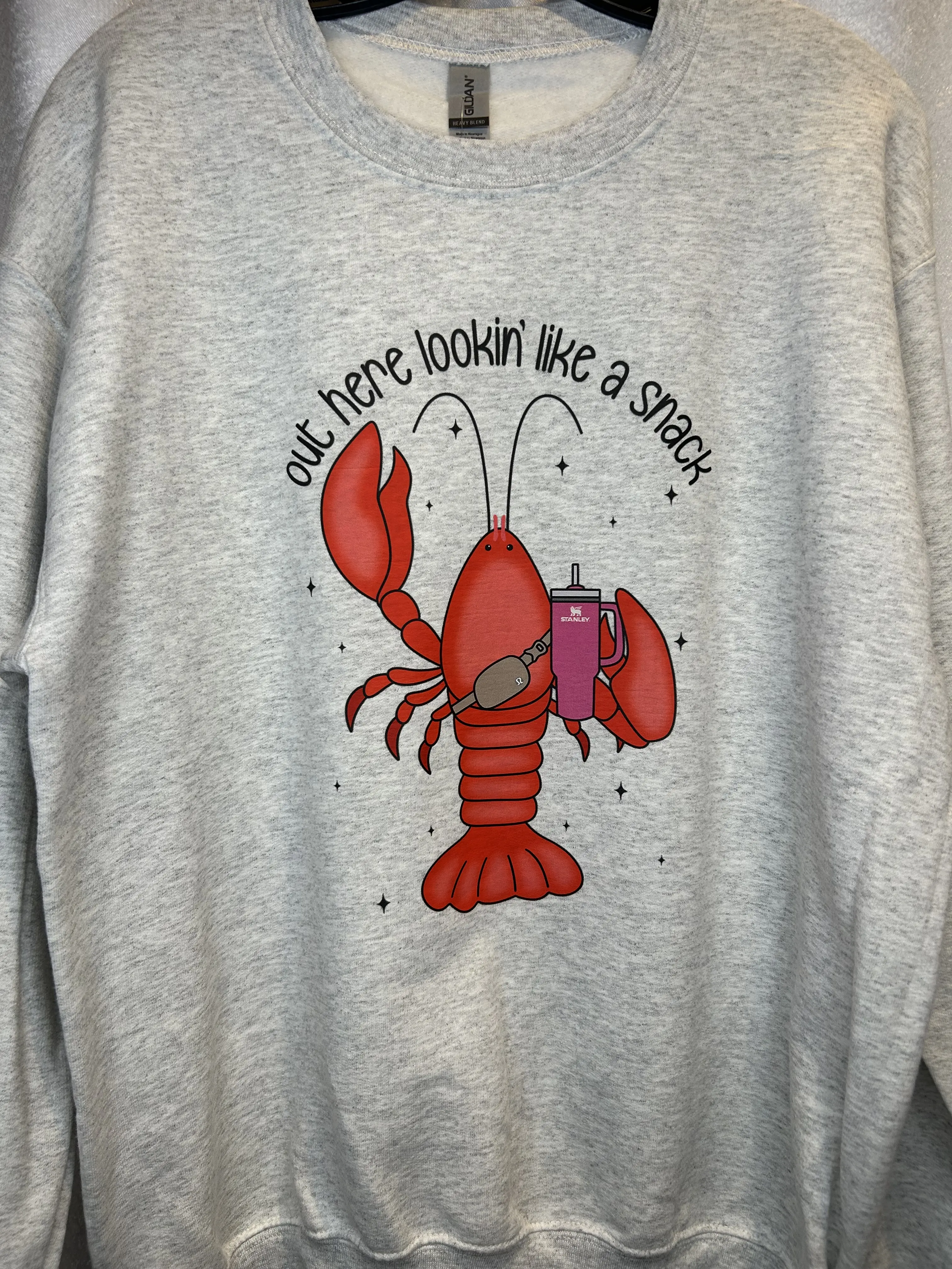 Women's Heather Gray Crawfish Snack - Gildan Sweatshirt