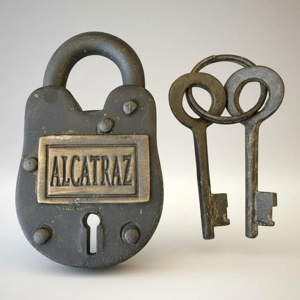Alcatraz Prison Cast Iron Lock with Brass Tag & Keys