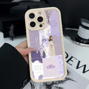 Soft Case foriPhone 16 Pro Max 15 Plus 14 13 12 11 XR E XS Purple Religious Jesus Full Coverage Enhanced Lens Protection Rugged Durable Shell for Girl