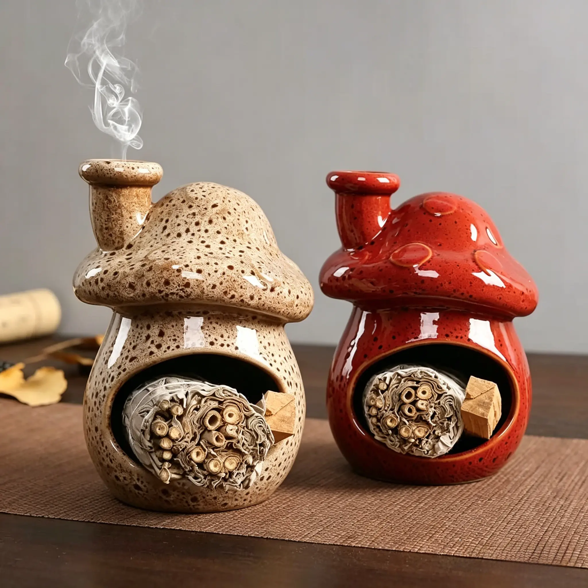 Ceramic Mini Chimenea Mushroom Incense Burner - Palo Santo Holder, Suitable for Sage, Tealight Candles & Incense Cones, Ideal for Meditation, Home Decor (Home Fragrance Oil Burner)