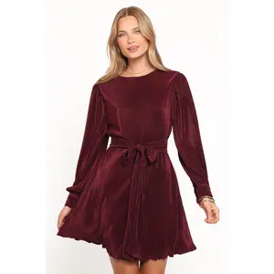 Joy Plisse Mini Dress - Burgundy