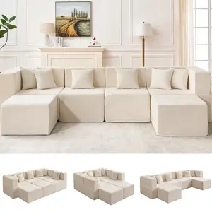 MONVANE Modular Sectional Cloud Couch for Living Room - 130'' 6 Seater Convertible Chenille Couches Set with Ottoman, No Assembly Compression Sofas, Comfy Floor Sofa with Memory Foam, Dark Grey