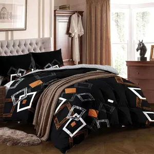 Modern Geometric Black Bedding Set 4 Piece  Luxury Abstract Comforter Set Queen/King, Soft Microfiber Bed Set with Pillowcases, Minimalist Aesthetic Bedroom Decor for Home Hotel